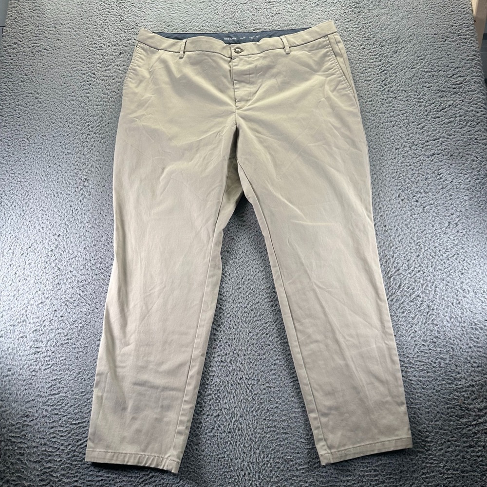 Old Navy Built-In Flex Pant Mens 40x30 Beige Cotton Chino Tapered Leg Athletic